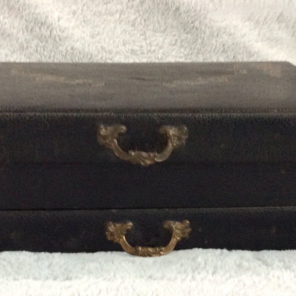 Antique Leather & Wood Victorian Jewelry Box w/Pull-Out Drawer & Mirror - Picture 6 of 11